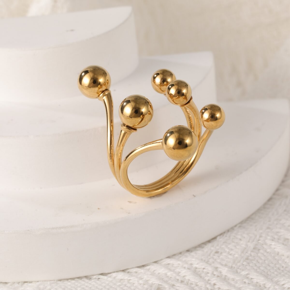 Modern Stainless Steel Cluster Ring with Multiple Spheres Women Ring | G002239 - Image 3