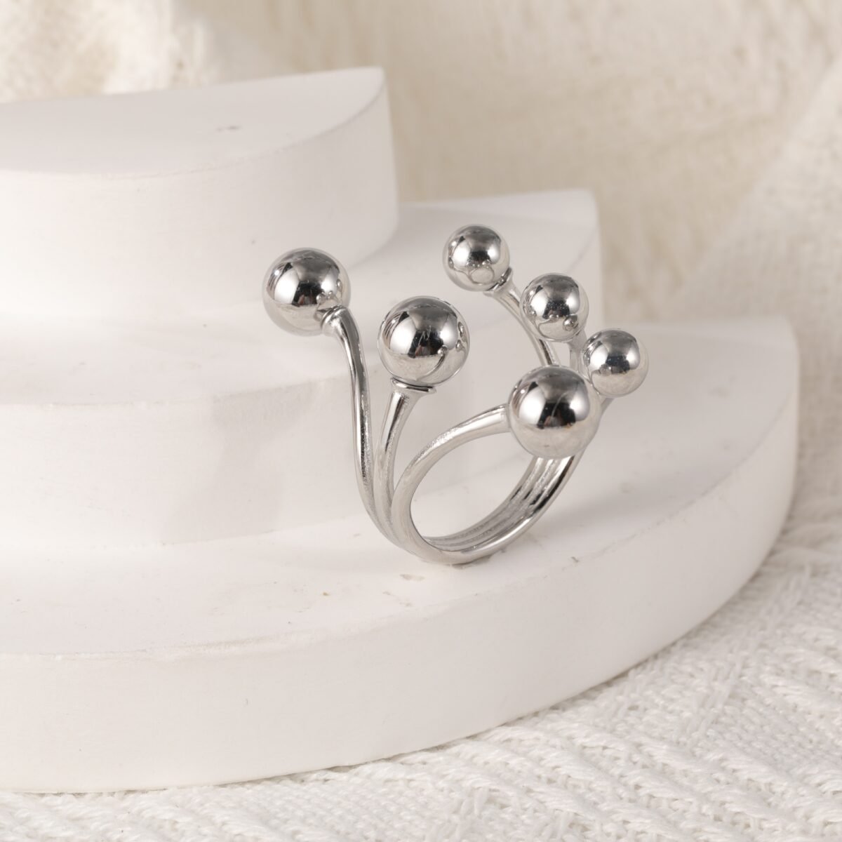 Modern Stainless Steel Cluster Ring with Multiple Spheres Women Ring | G002239 - Image 5