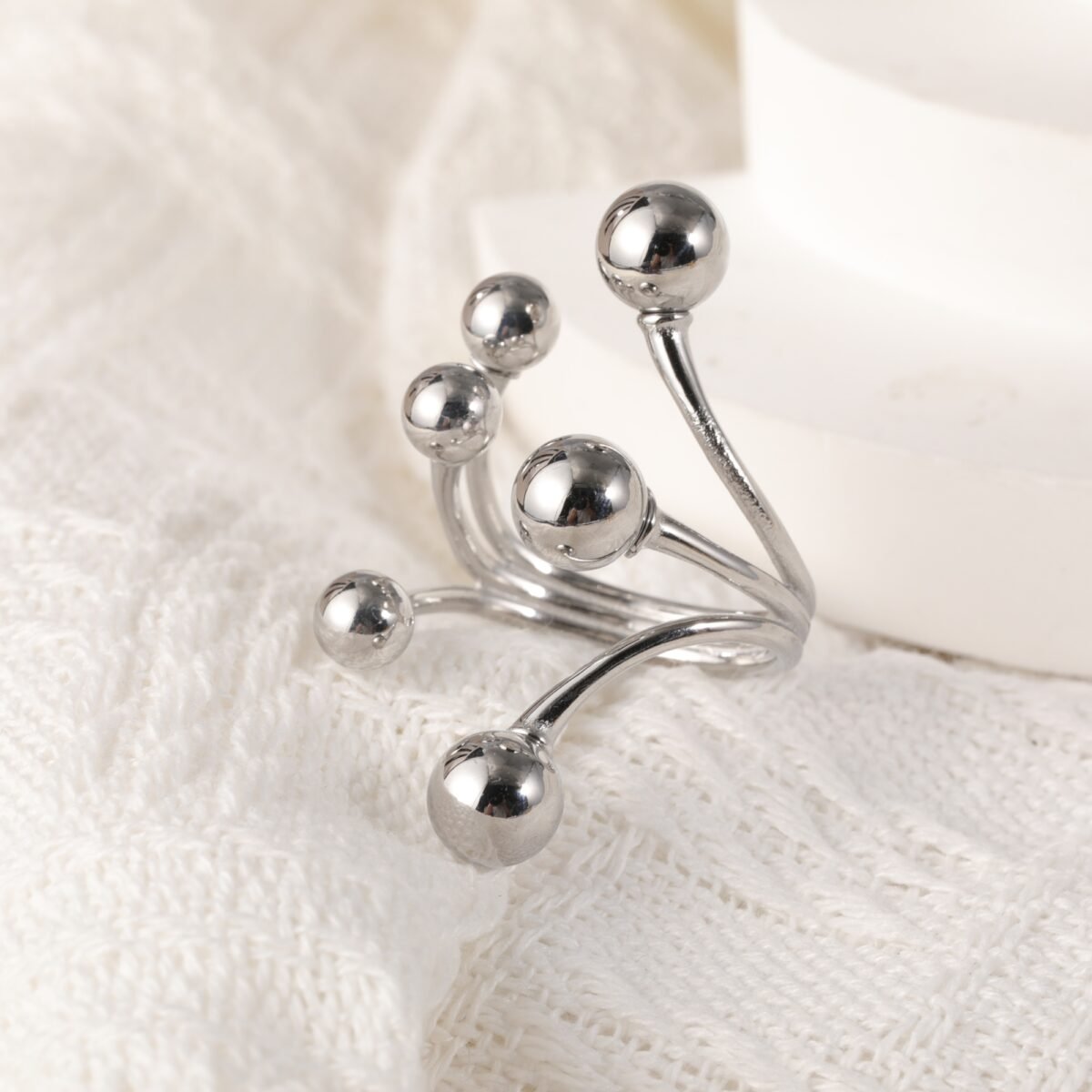 Modern Stainless Steel Cluster Ring with Multiple Spheres Women Ring | G002239 - Image 6