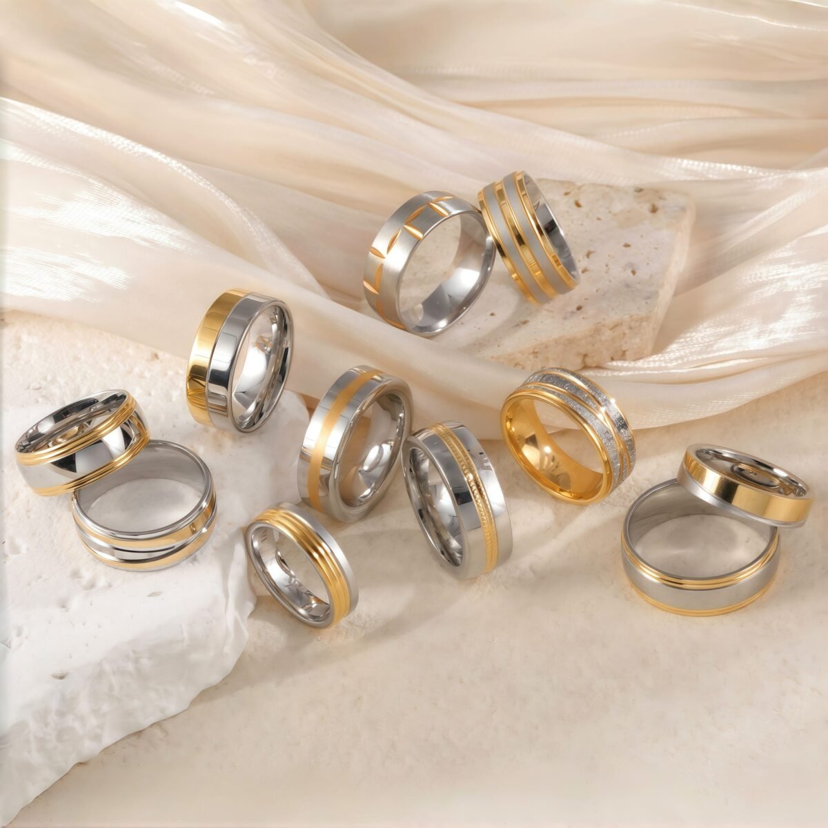 Premium Stainless Steel Couple Ring  | Classic Metal Wedding Bands - Image 1