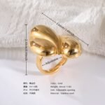 24K Gold-Plating Geometric Pleated Adjustable Design Trendy Women's Waterproof Ring - Image 6