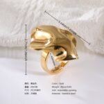 24K Gold-Plating Geometric Pleated Adjustable Design Trendy Women's Waterproof Ring - Image 5