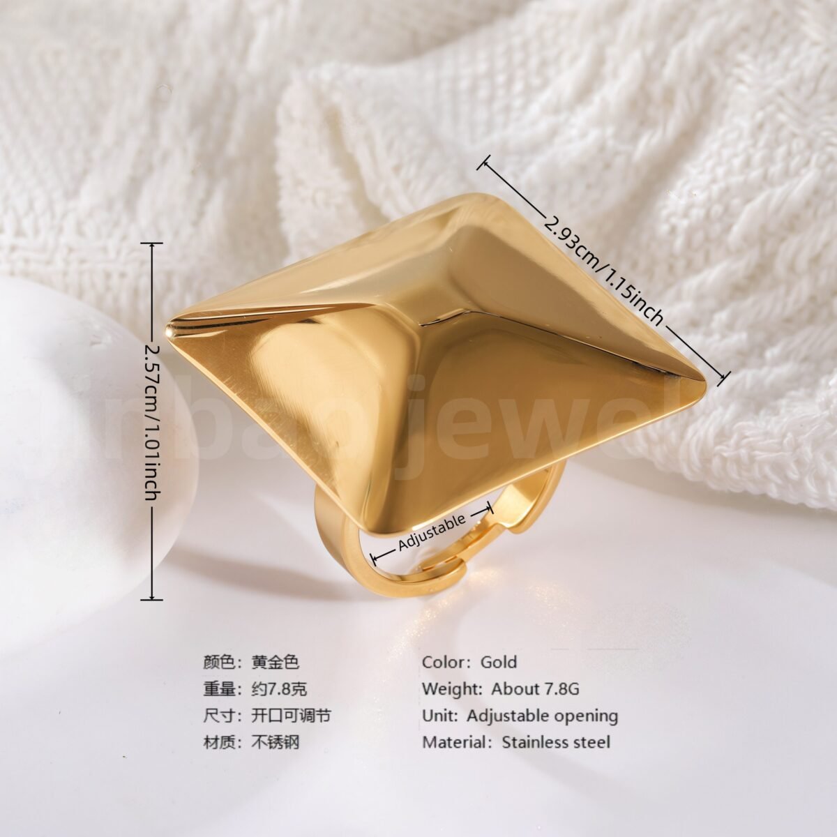 24K Gold-Plating Geometric Pleated Adjustable Design Trendy Women's Waterproof Ring - Image 3