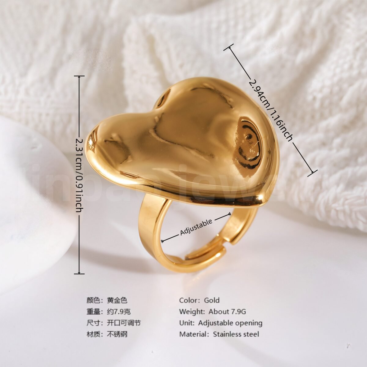24K Gold-Plating Geometric Pleated Adjustable Design Trendy Women's Waterproof Ring - Image 2