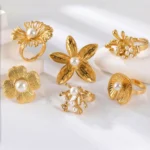24K Gold-Plating Pearl Flower Stainless Steel Women's Ring