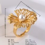 24K Gold-Plating Pearl Flower Stainless Steel Women's Ring - Image 6