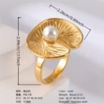 24K Gold-Plating Pearl Flower Stainless Steel Women's Ring - Image 4
