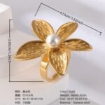 24K Gold-Plating Pearl Flower Stainless Steel Women's Ring - Image 8