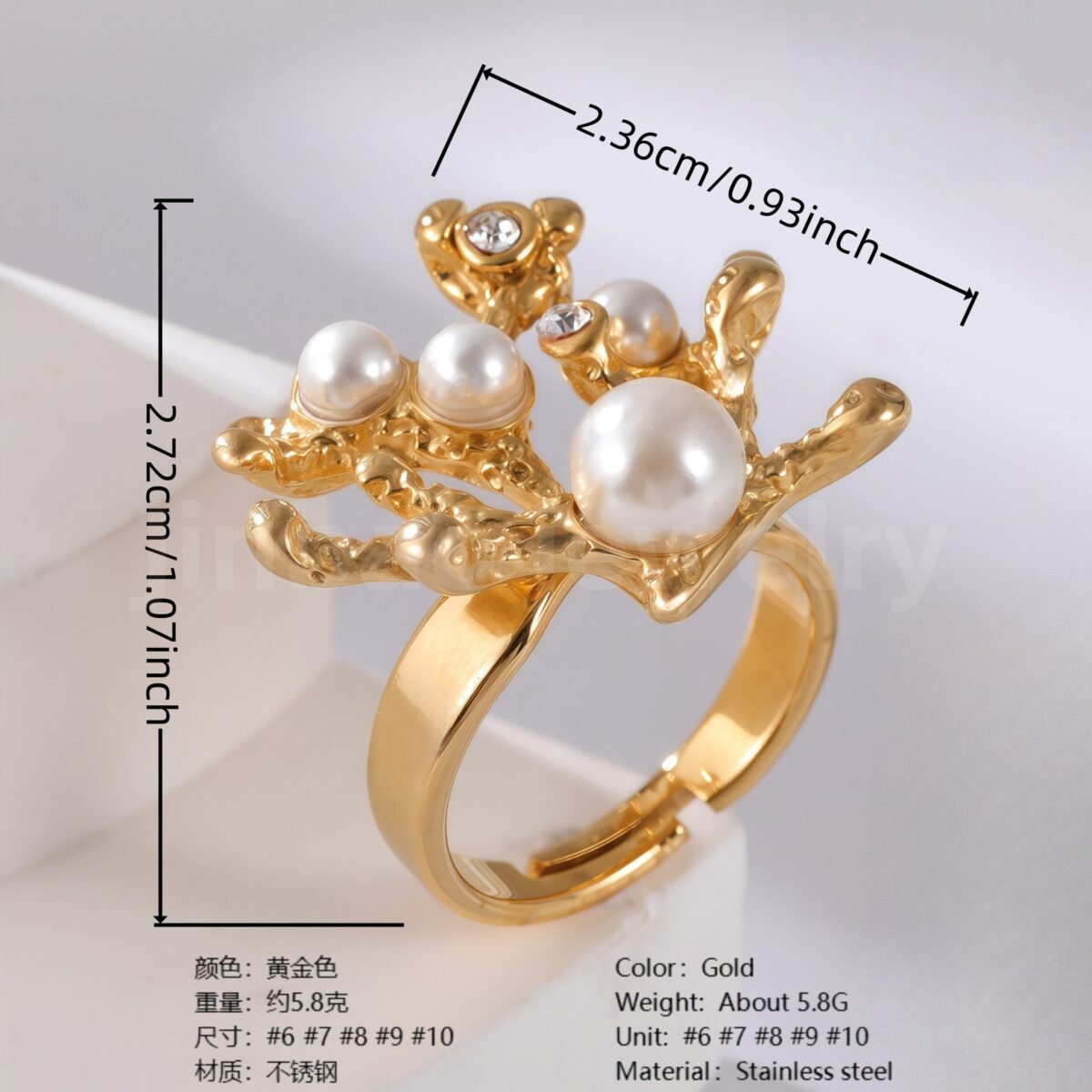 24K Gold-Plating Pearl Flower Stainless Steel Women's Ring - Image 12