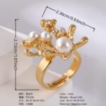 24K Gold-Plating Pearl Flower Stainless Steel Women's Ring - Image 12