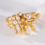 24K Gold-Plating Pearl Flower Stainless Steel Women's Ring - Image 11