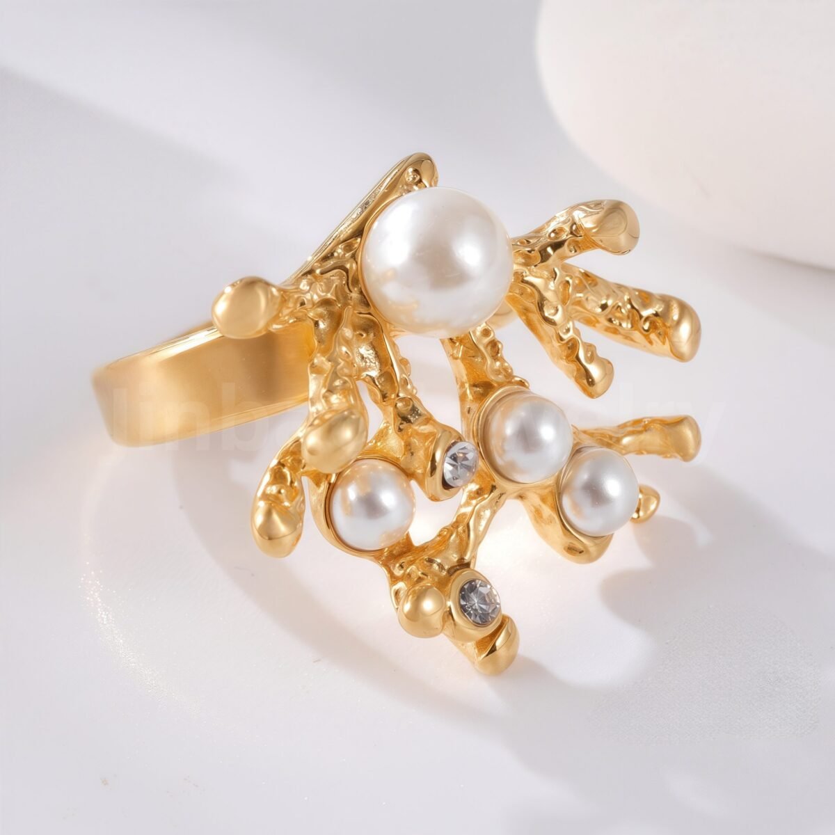 24K Gold-Plating Pearl Flower Stainless Steel Women's Ring - Image 13