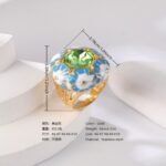 24K Gold PVD Stainless Steel Titanium Gemstone Floral Women's Ring - Image 5