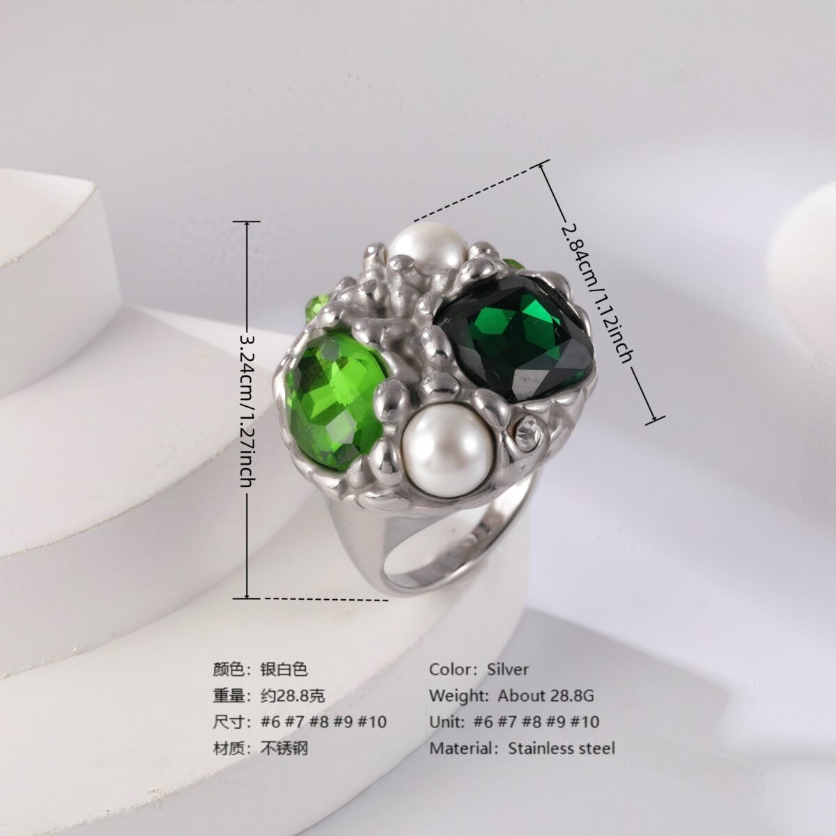 24K Gold PVD Stainless Steel Titanium Gemstone Floral Women's Ring - Image 8