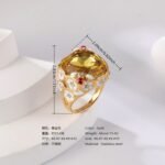24K Gold PVD Stainless Steel Titanium Gemstone Floral Women's Ring - Image 6