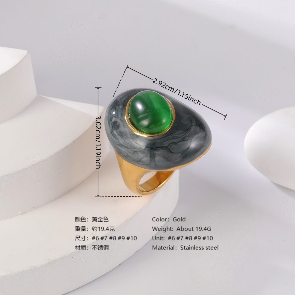 24K Gold PVD Stainless Steel Titanium Flower & Pearl Women's Ring - Image 5