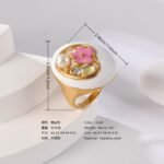 24K Gold PVD Stainless Steel Titanium Flower & Pearl Women's Ring - Image 4