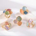 24K Gold PVD Stainless Steel Titanium Colorful Flower Women's Ring - Image 2