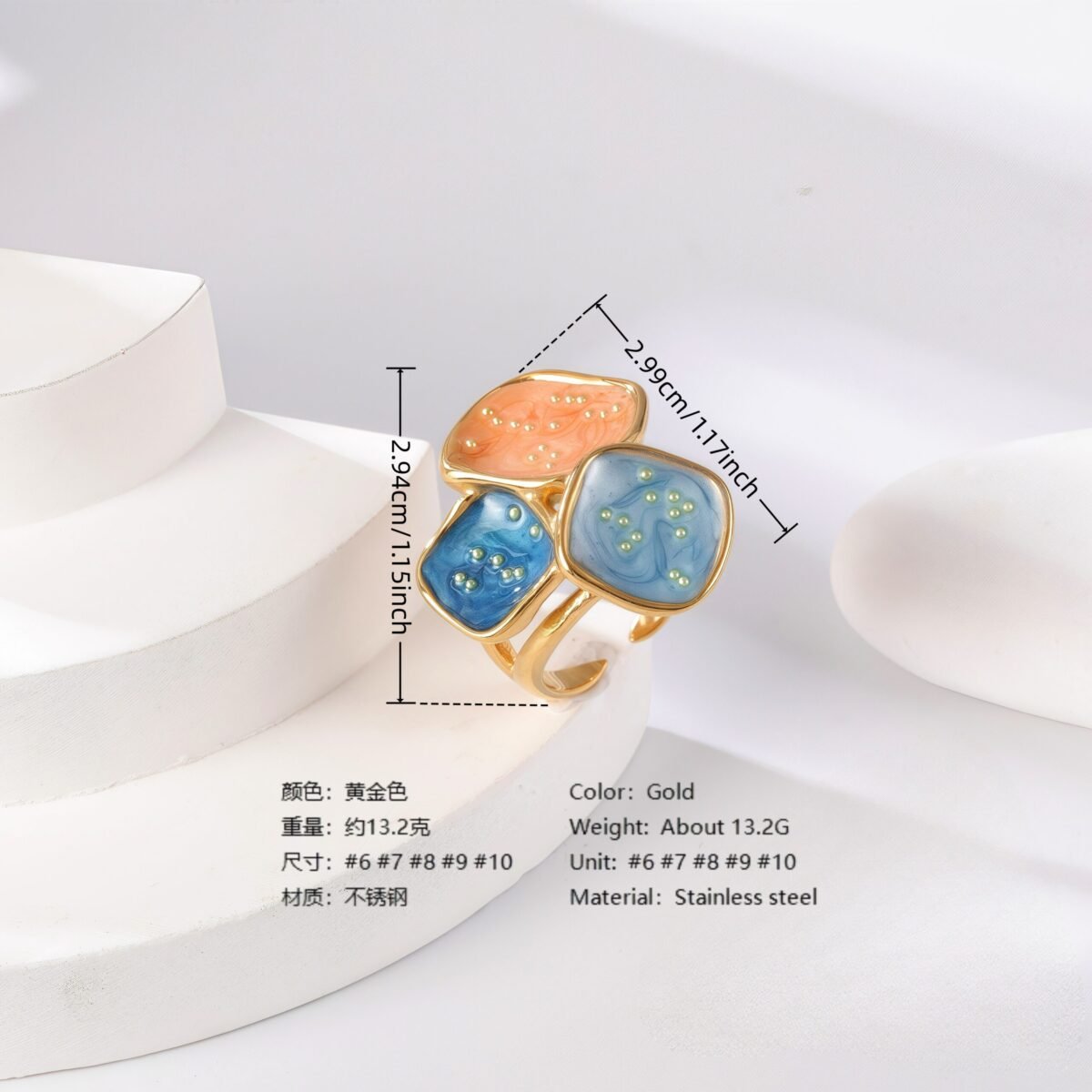 24K Gold PVD Stainless Steel Titanium Colorful Flower Women's Ring - Image 5