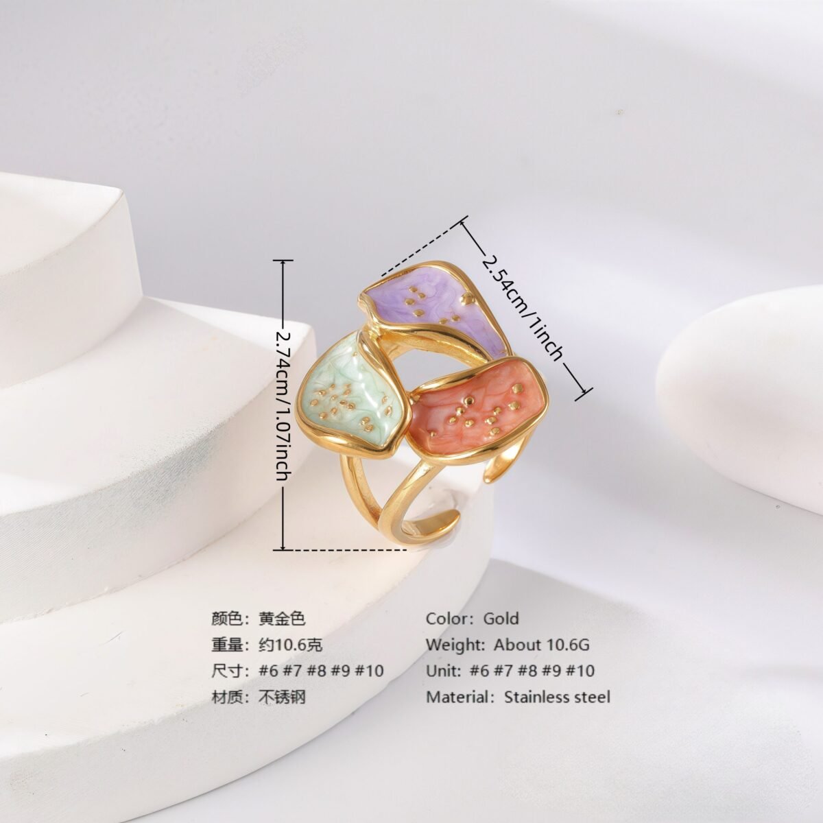 24K Gold PVD Stainless Steel Titanium Colorful Flower Women's Ring - Image 4