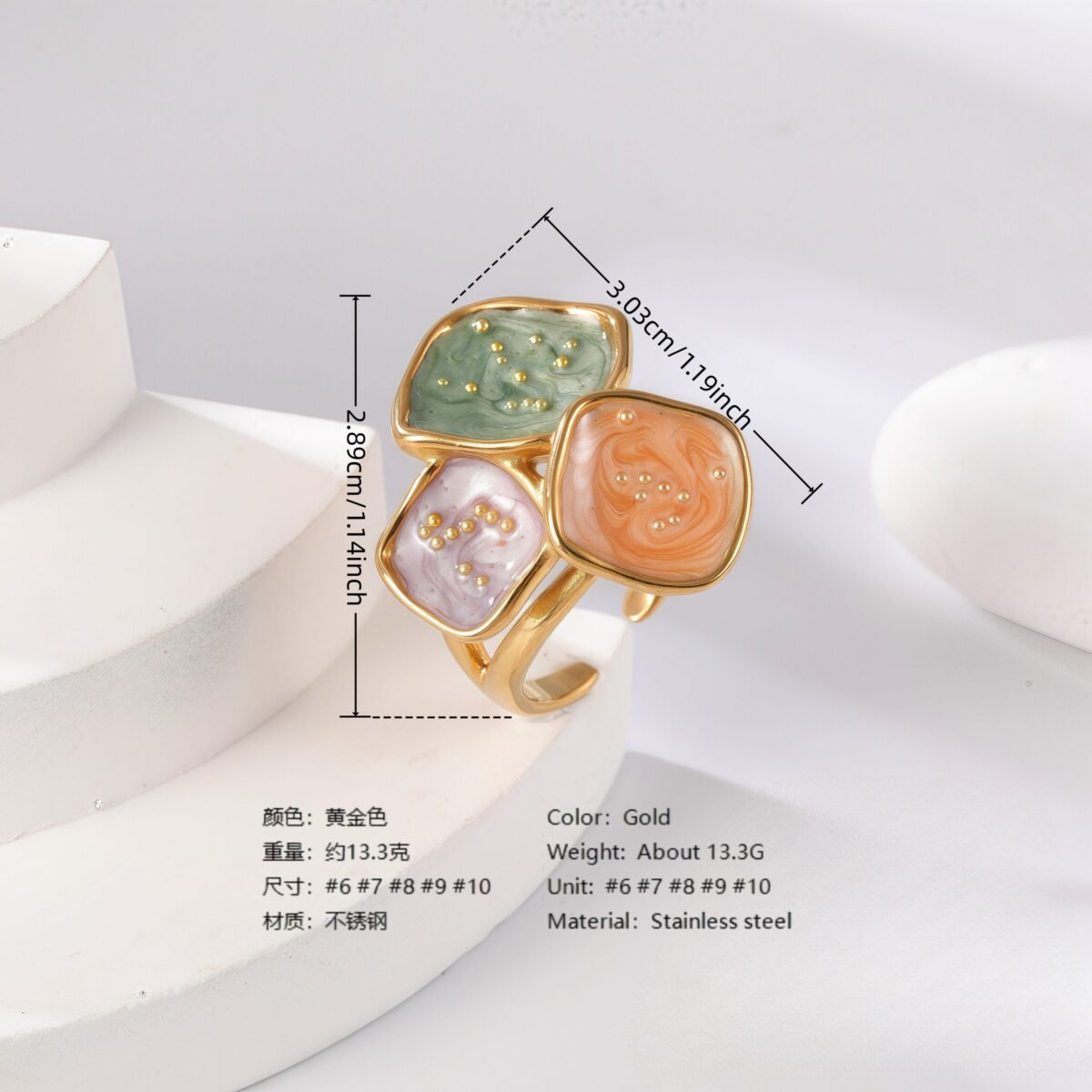 24K Gold PVD Stainless Steel Titanium Colorful Flower Women's Ring - Image 7