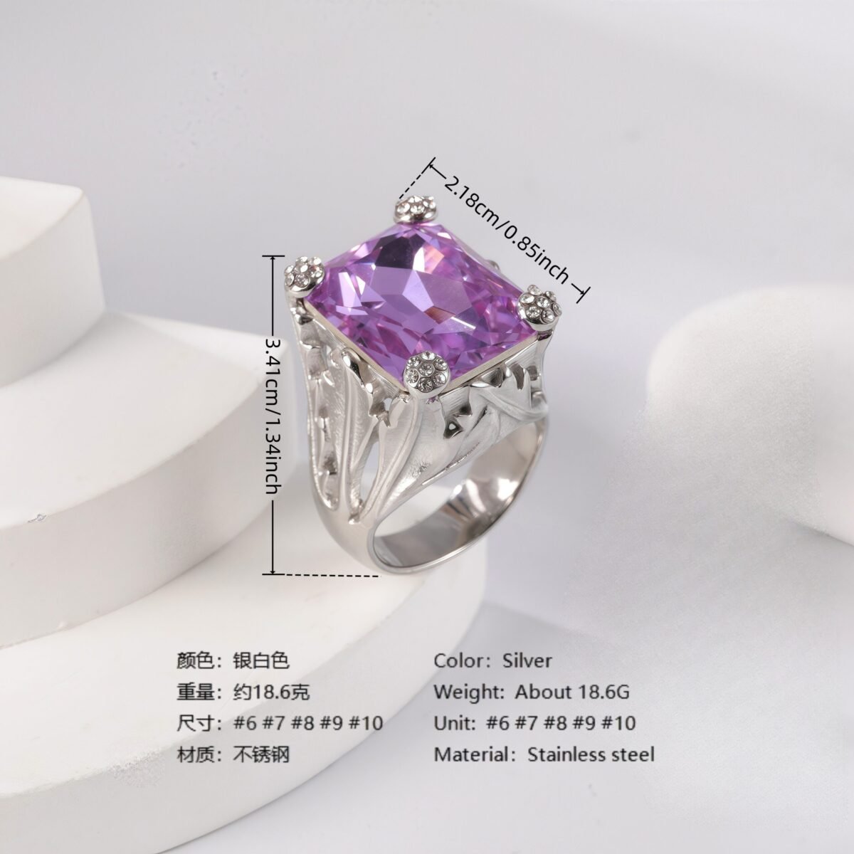 24K Gold PVD Stainless Steel Titanium Elegant Multi-Color Gemstone Women's Ring - Image 8