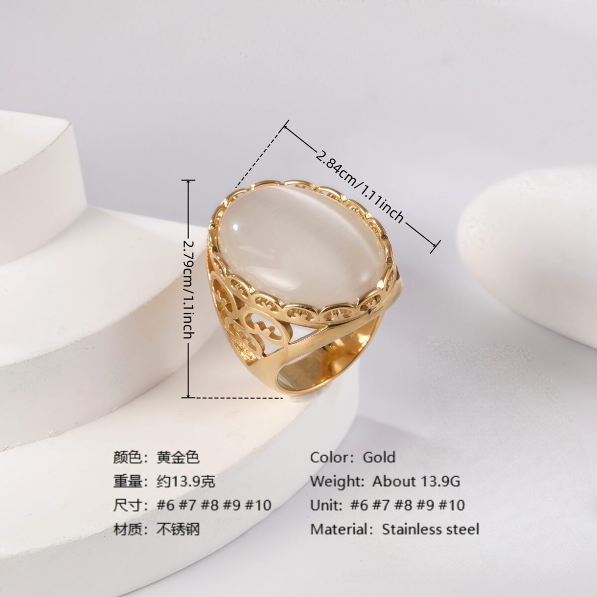 24K Gold PVD Stainless Steel Titanium Elegant Multi-Color Gemstone Women's Ring - Image 3