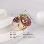 24K Gold PVD Stainless Steel Titanium Elegant Multi-Color Gemstone Women's Ring - Image 6