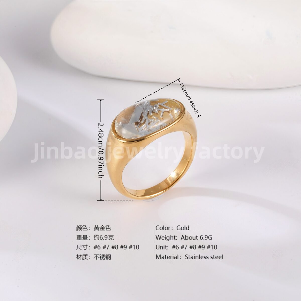 24K Gold PVD Stainless Steel Titanium Elegant Pearl Women's Ring - Image 8