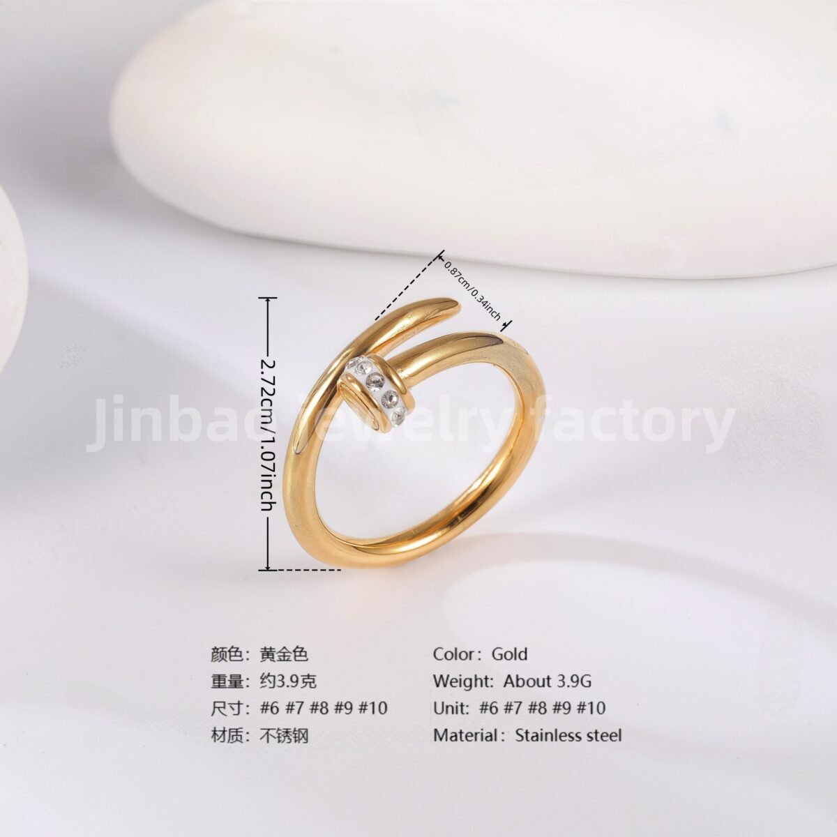 24K Gold PVD Stainless Steel Titanium Elegant Pearl Women's Ring - Image 6