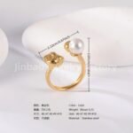 24K Gold PVD Stainless Steel Titanium Elegant Pearl Women's Ring - Image 2