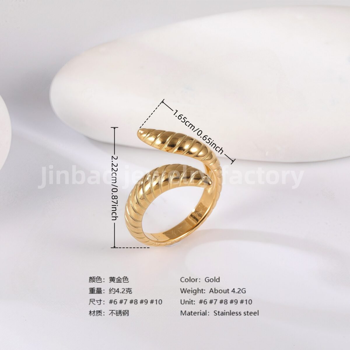 24K Gold PVD Stainless Steel Titanium Minimalist Women's Ring - Image 4