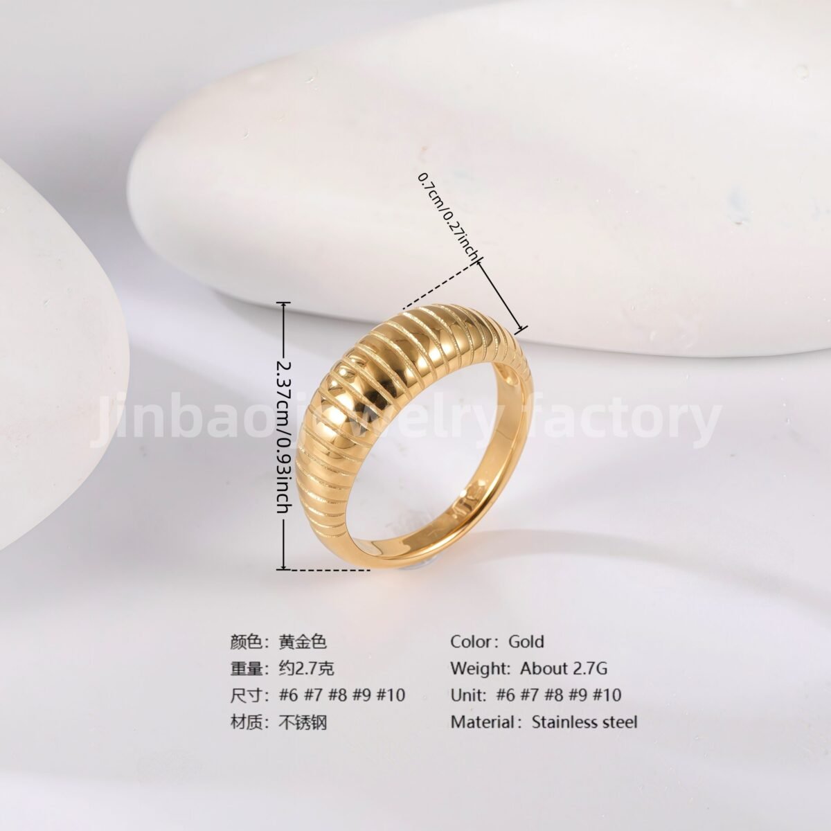 24K Gold PVD Stainless Steel Titanium Minimalist Women's Ring - Image 2