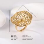 24K Gold PVD Stainless Steel Titanium Floral Pearl Adjustable Women's Ring - Image 5