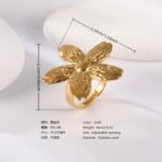24K Gold PVD Stainless Steel Titanium Floral Pearl Adjustable Women's Ring - Image 4