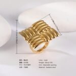 24K Gold PVD Stainless Steel Titanium Floral Pearl Adjustable Women's Ring - Image 6