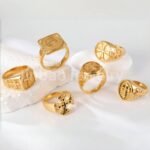 24K Gold PVD Stainless Steel Titanium Cross Pattern Men's Ring - Image 2