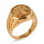 24K Gold PVD Stainless Steel Titanium Cross Pattern Men's Ring - Image 8