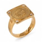 24K Gold PVD Stainless Steel Titanium Cross Pattern Men's Ring - Image 12