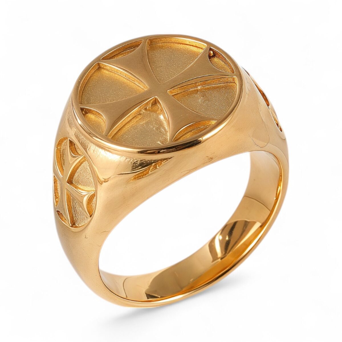 24K Gold PVD Stainless Steel Titanium Cross Pattern Men's Ring - Image 4