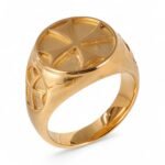 24K Gold PVD Stainless Steel Titanium Cross Pattern Men's Ring - Image 4