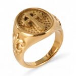 24K Gold PVD Stainless Steel Titanium Cross Pattern Men's Ring - Image 6