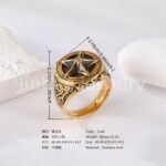 24K Gold PVD Stainless Steel Titanium Leaf & Spade Symbol Men's Ring - Image 2