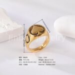 24K Gold PVD Stainless Steel Titanium Leaf & Spade Symbol Men's Ring - Image 3
