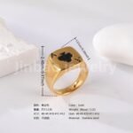 24K Gold PVD Stainless Steel Titanium Leaf & Spade Symbol Men's Ring - Image 7