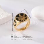 24K Gold PVD Stainless Steel Titanium Leaf & Spade Symbol Men's Ring - Image 4