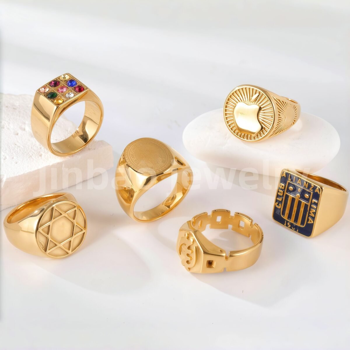 24K Gold PVD Stainless Steel Titanium Logo & Symbolic Men's Ring - Image 1
