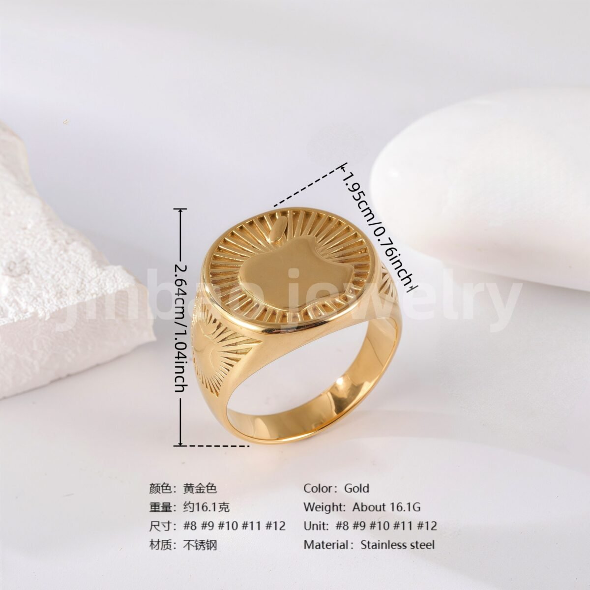 24K Gold PVD Stainless Steel Titanium Logo & Symbolic Men's Ring - Image 5
