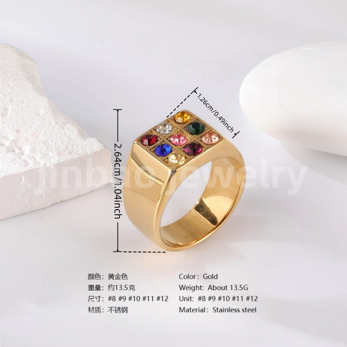 24K Gold PVD Stainless Steel Titanium Logo & Symbolic Men's Ring - Image 3