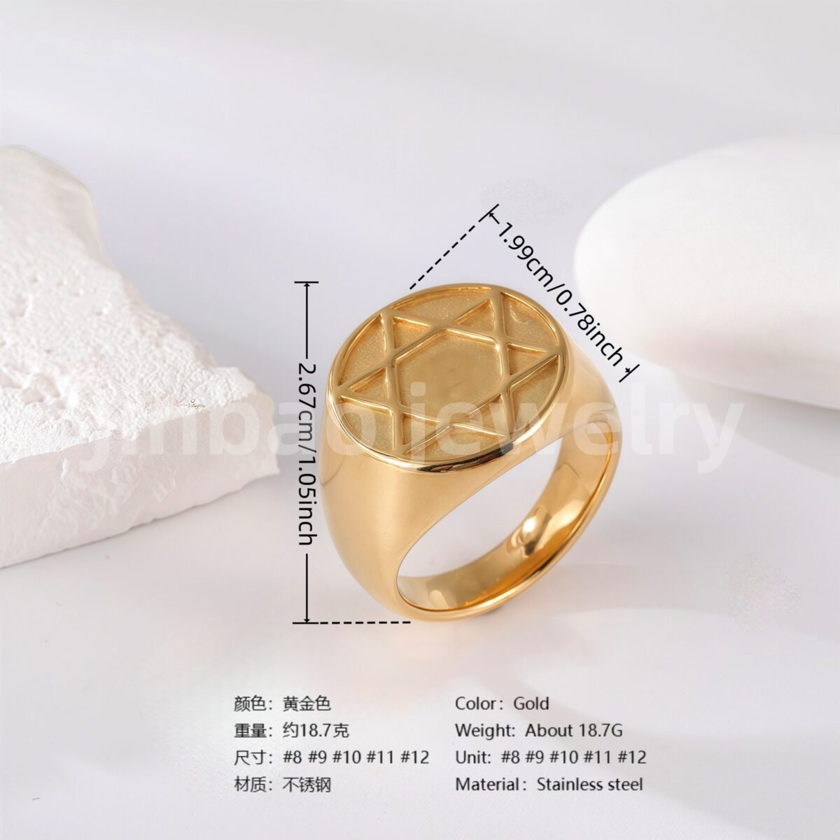 24K Gold PVD Stainless Steel Titanium Logo & Symbolic Men's Ring - Image 7